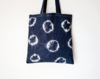 Shibori tote bag, hand dyed blue bag, indigo ecofriendly bag, shopping reusable bag, ecofriendly gift idea, blue tote bag