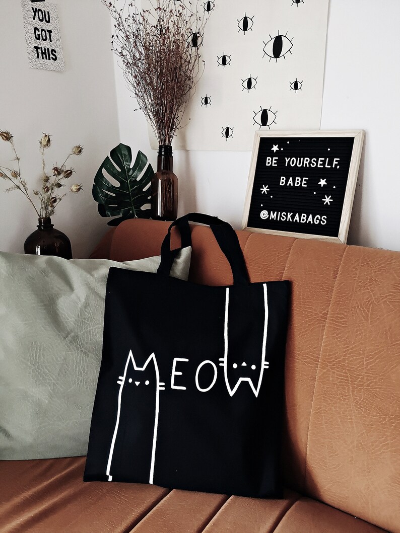 MEOW TOTE BAG Cute Cat Bag Cat Lover Cat Gifts Cat Lady Etsy UK