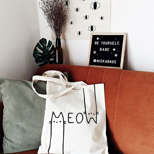 MEOW TOTE BAG Cute Cat Bag Cat Lover Cat Gifts Cat Lady - Etsy