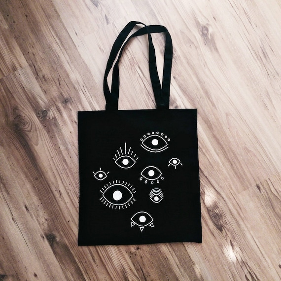 Eyes TOTE BAG Eco Friendly Bag Hand Painted Black Fashion - Etsy