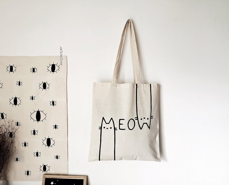 MEOW TOTE BAG Cute Cat Bag Cat Lover Cat Gifts Cat Lady - Etsy UK