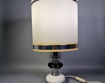 Design Tischleuchte 70er Jahre - Chrom - schwarz weiß - Große Tischlampe