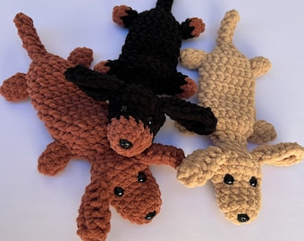 small crochet snuggle dachshund, puppy lovey, crochet dog amigurumi gift item