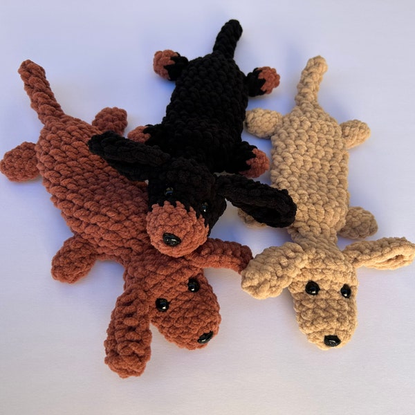 small crochet snuggle puppy lovey, crochet dog amigurumi gift item