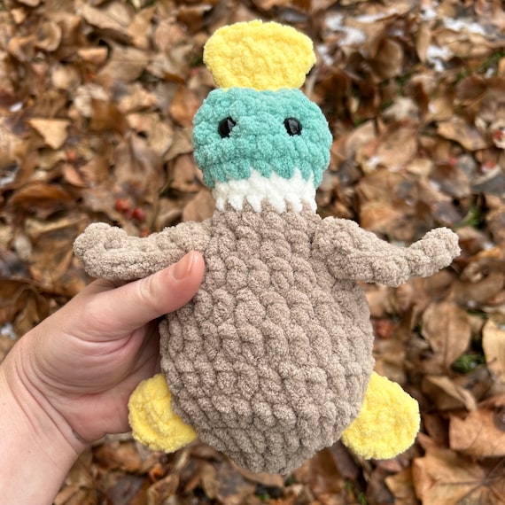 crochet duck snuggle gift, mallard lovey baby shower gift