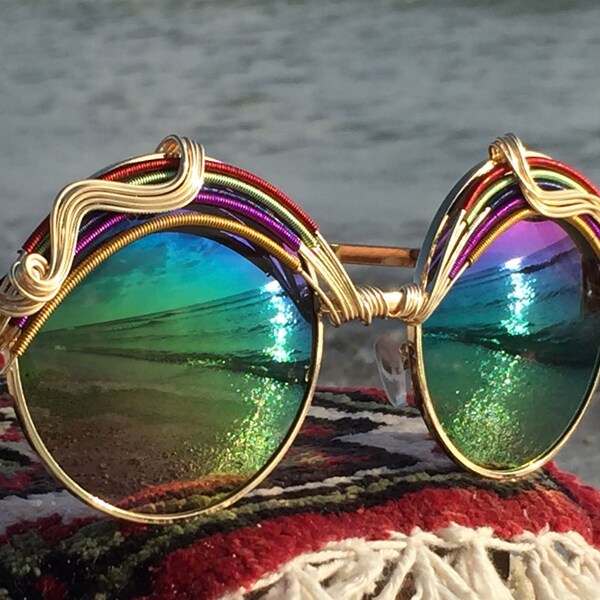 Handcrafted ARTisan RainBoW Reflective Sunglasses, Uv400, Non Tarnishing, Copper, Lightweight, Eyewear, Every pair is a piece of art