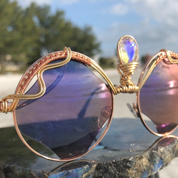 3rd Eye Purple Cut out Spunglasses <> Best Seller <> UNisex <> Perfect Fit <> Unique Artisan Wearable Art <> Sunglasses Eyewear NEW