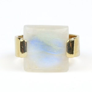 Rainbow Moonstone Statement Ring | Geometric Square Gemstone Silver Ban