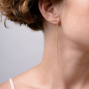 Threader Ear Climber Dangle Earrings Gold Ear Vines with Modern Twist image 1