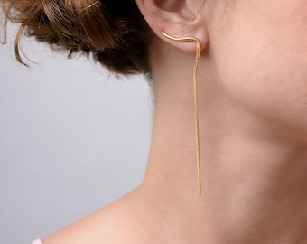 Threader Ear Climber Dangle Earrings | Gold Ear Vines with Modern Twist