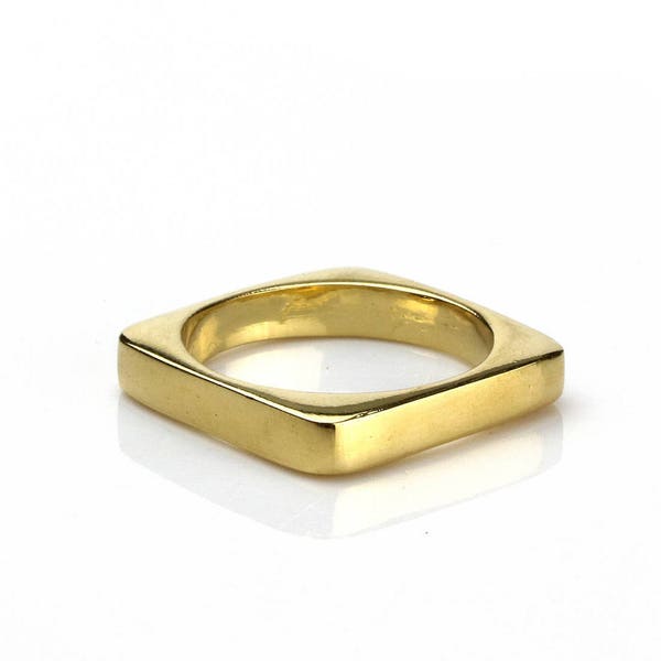 Geometric Square Stacking Bands | Minimalist Unisex Gold Ring