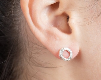 Minimalist Silver & Gold Circle Stud Earrings | Tiny Geometric Earrings