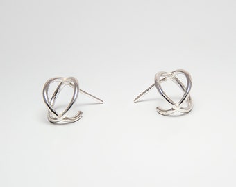 Geometric 3D Open Silver Statement Hoop Earrings | Small Stud Style