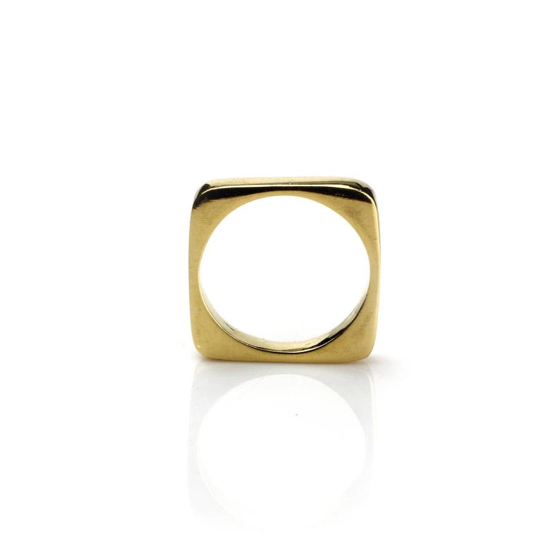 Minimalist Goldtone Square Band Ring Unisex Stackable Geometric Style image 5