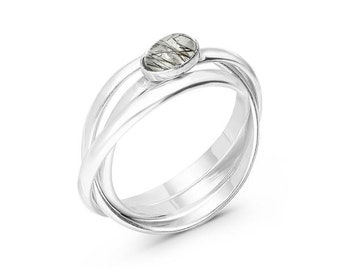 Silver Interlocking Ring for men, Three Band Rolling Ring,Triple Band Rolling Ring, 925 Sterling Silver ring. ring for men with lapis lazuli