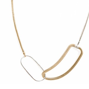 Women&#39;s Mixed Metal Statement Necklace | Layered Silver & Gold Links, Modern Everyday Piece | Valentine&#39;s Day Jewelry