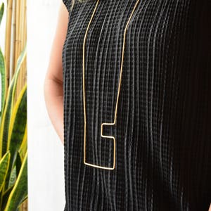 Minimalist Long Geometric Gold Plated Necklace | Edgy Graphic Statement Piece | Necklace Aesthetic | Edgy Gold Necklace