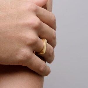 Minimalist Goldtone Square Band Ring Unisex Stackable Geometric Style image 6