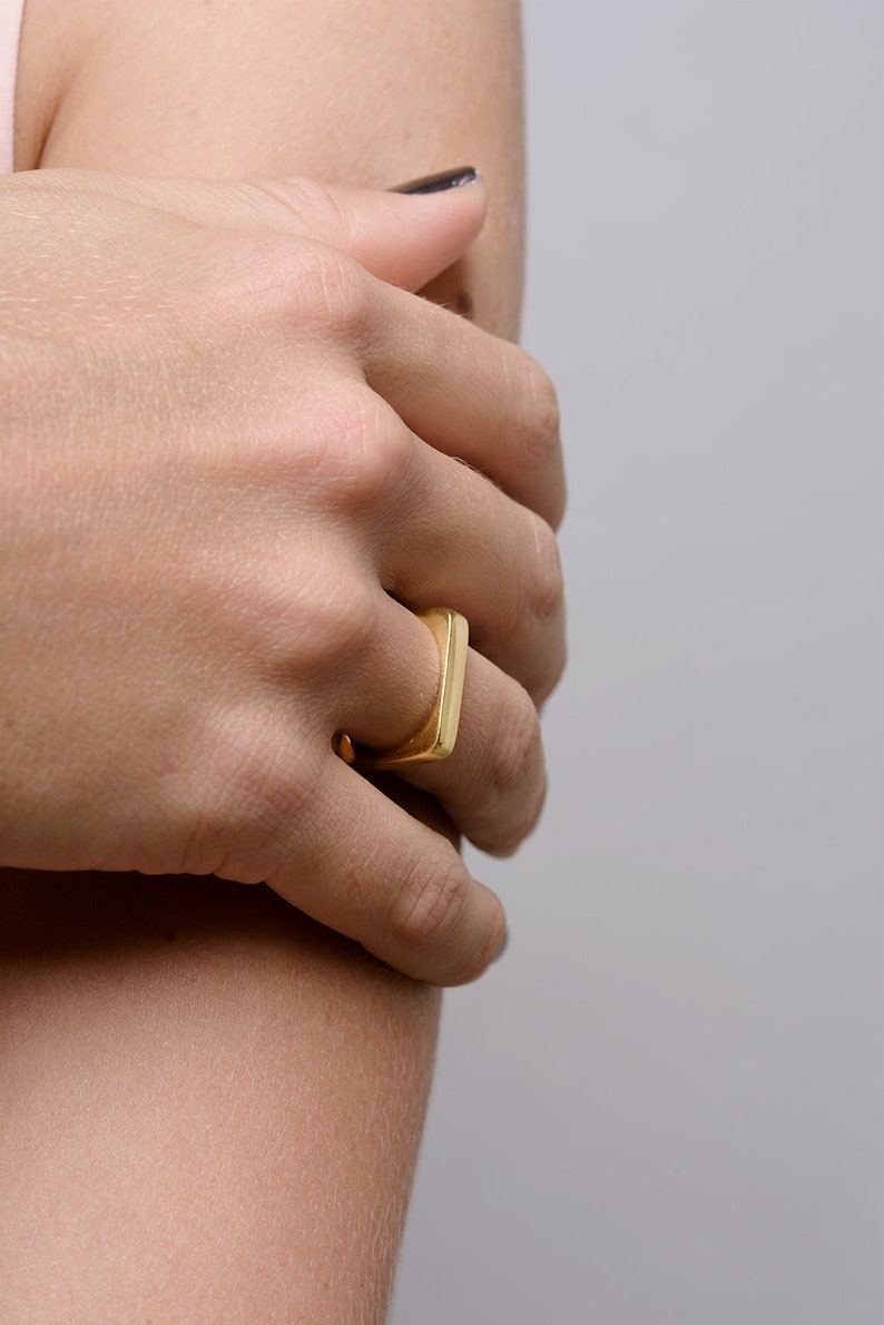 Minimalist Goldtone Square Band Ring Unisex Stackable Geometric Style image 6