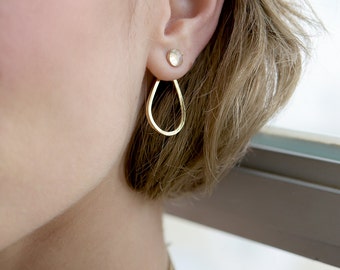 Rainbow Moonstone Teardrop Gold Ear Jacket Earrings | Valentine&#39;s Day Jewelry