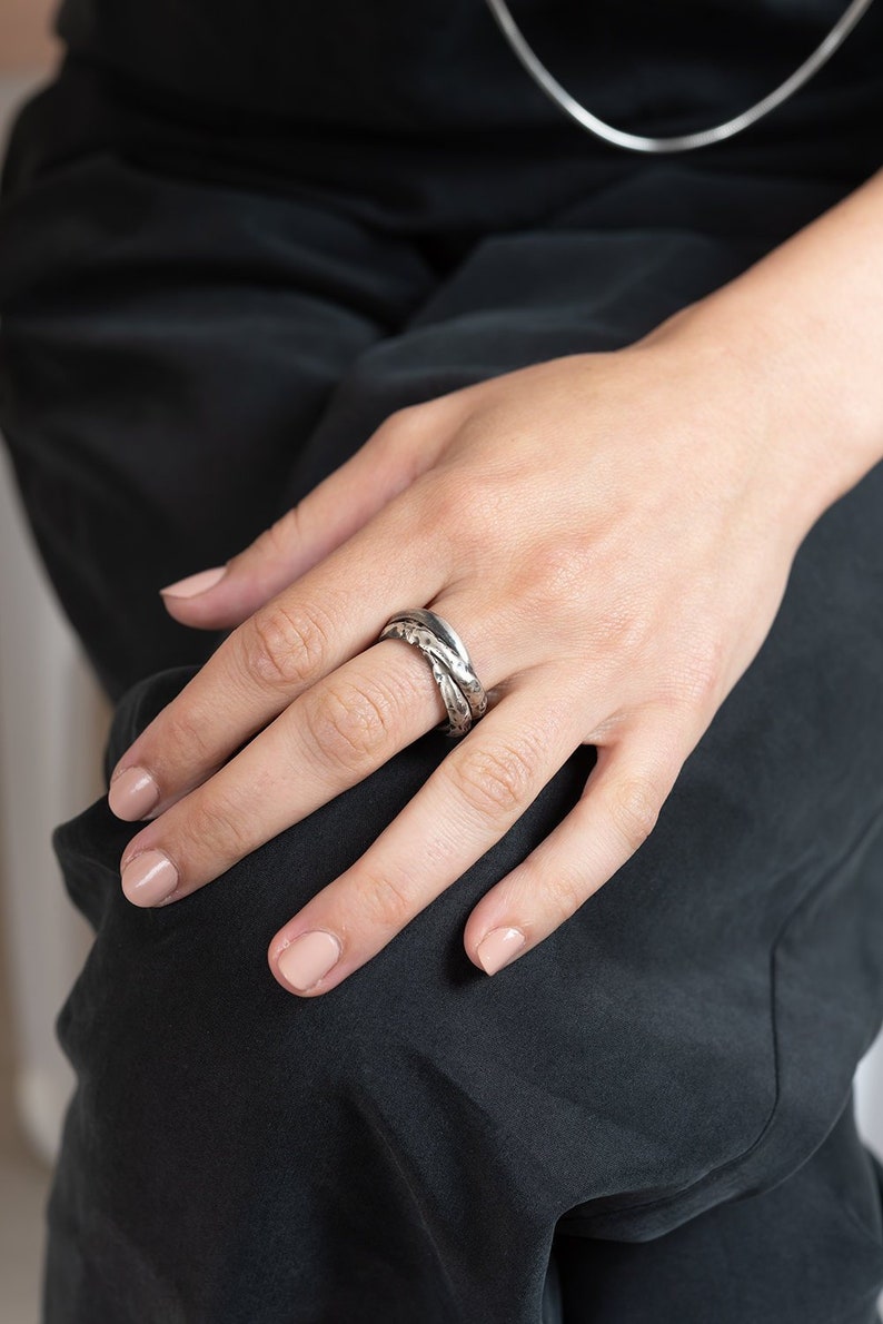 SALE Silver Ring Women,oxidized silver Ring,raw silver, Unique silver Ring,sterling Silver Ring,Trinity Ring,Multi Band,Interlocking ring image 1