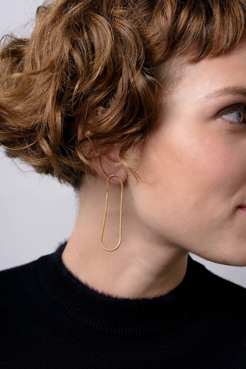 SALE Gold Chain Earrings,Gold Loop Earring,Gold Chain Stud Earring,Long Gold Thread Earrings,Unique Threader Earrings,Gold Chain image 5