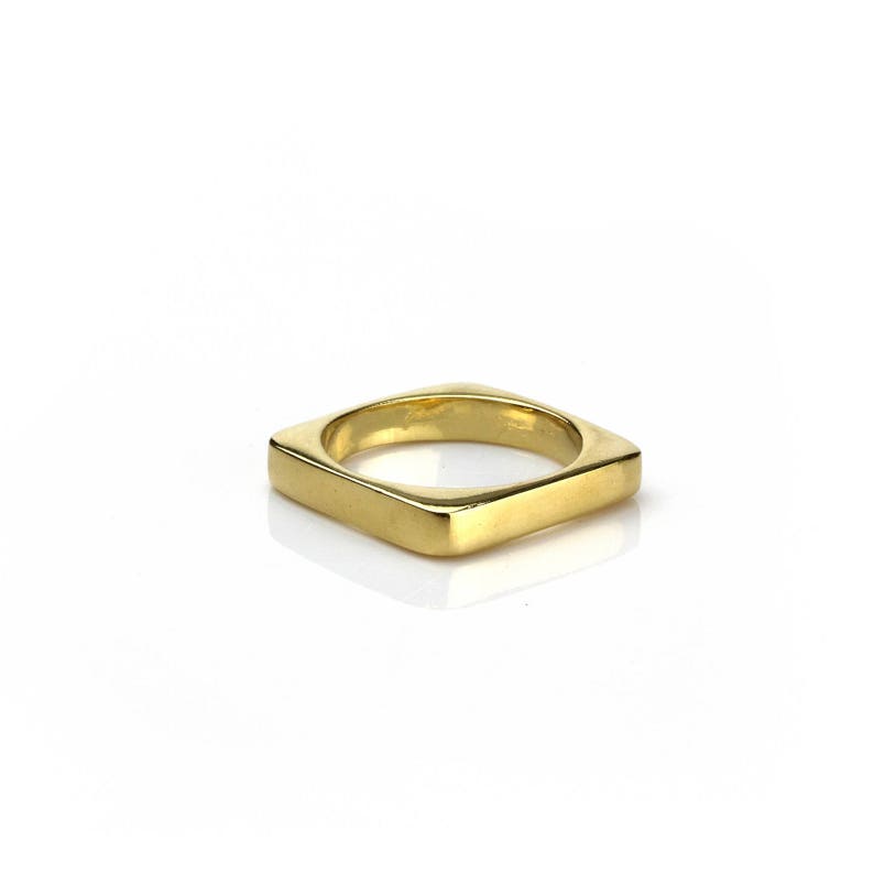 Minimalist Goldtone Square Band Ring Unisex Stackable Geometric Style image 2