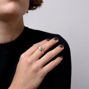 Upside Down Pearl Statement Ring | Geometric Bronze Band | Modern Twist on a Classic Pearl Ring