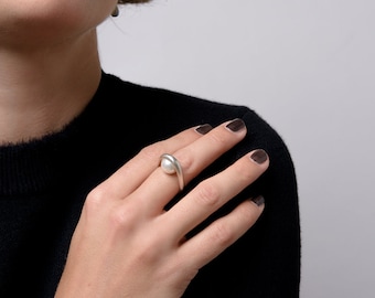 Pearl Statement Ring | Geometric Bronze Cocktail Ring | Unique Valentine's Gift