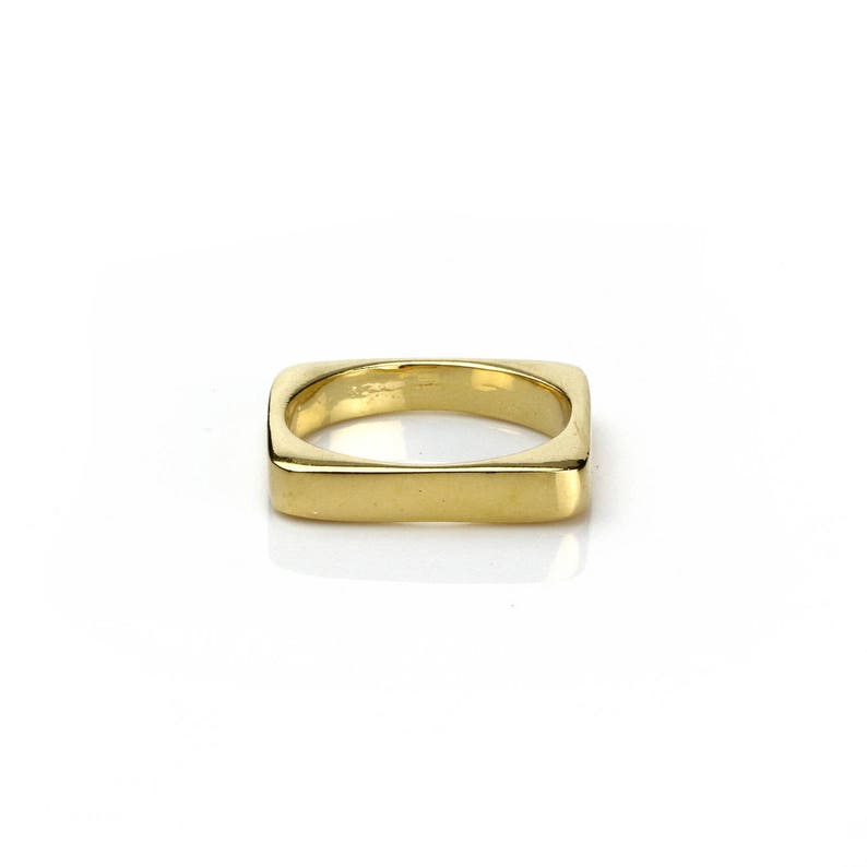 Minimalist Goldtone Square Band Ring Unisex Stackable Geometric Style image 3