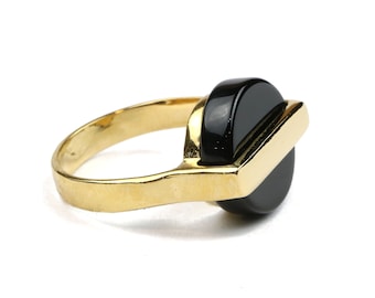 Striking Modern Gold Statement Ring with Chunky Round Onyx Gemstone | Bold Geometric Ring for Her