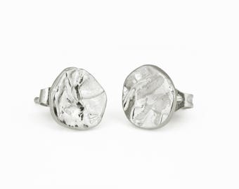 Sterling Silver Nugget Stud Earrings: Handmade Rough Silver