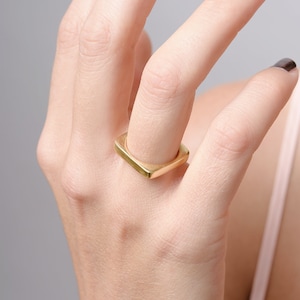 Minimalist Goldtone Square Band Ring | Unisex Stackable Geometric Style