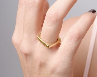 Minimalist Goldtone Square Band Ring | Unisex Stackable Geometric Style