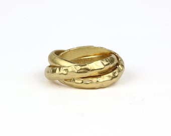Interlocked Multi-Band Statement Ring | Hammered Trinity Gold Ring | Girlfriend Gift