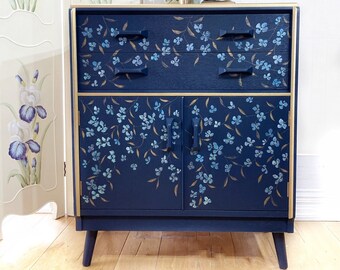 Mid Century Cabinet, Upcycled Cabinet with drawers, Floral Hand Painted Design, G Plan Cabinet