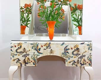 Dressing Table, Queen Anne Style, Decoupaged Design, Made to Order