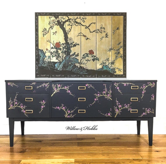 Mid Century Sideboard, TV Media Unit, Dressing Table, Hand Painted Design -  Etsy