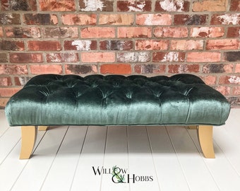 Green Velvet ottoman, low stool, coffee table seat