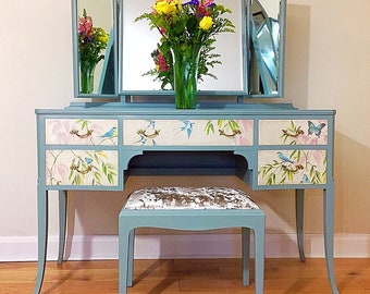 Dressing Table, with triple mirror and Stool, painted to order