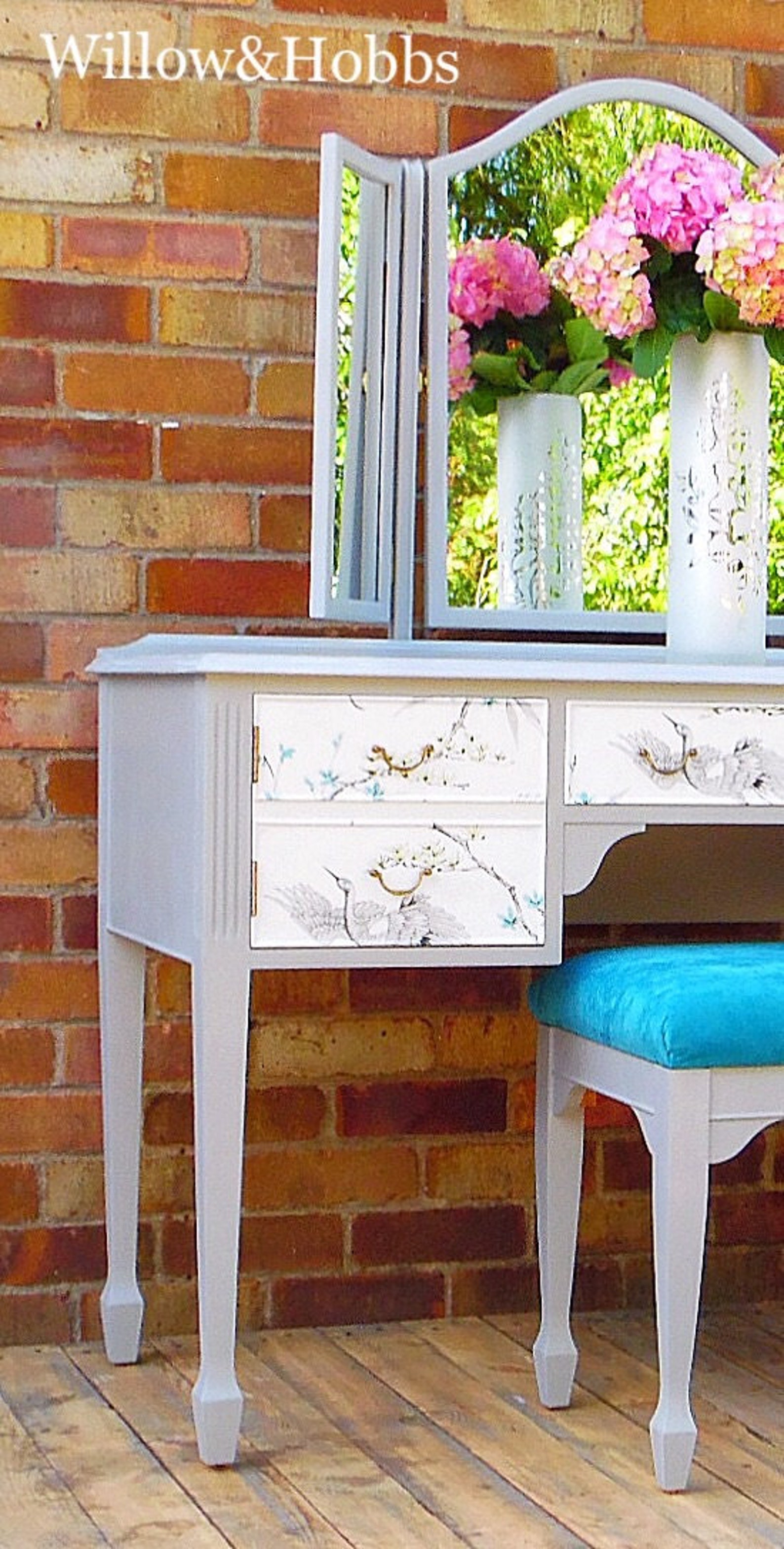 Dressing Table With Triple Mirror and Stool Painted and Etsy