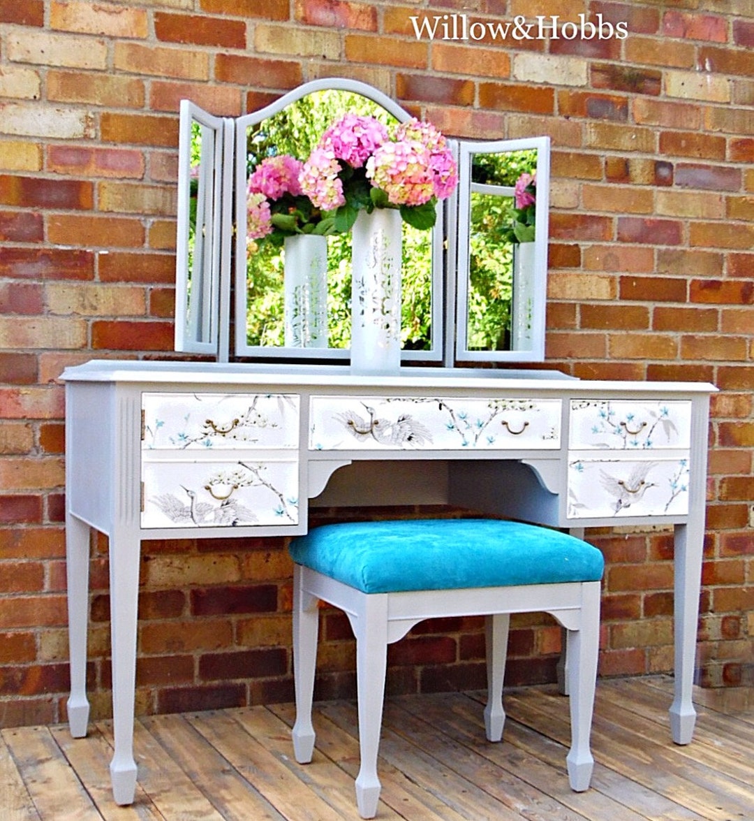 Dressing Table With Triple Mirror and Stool Painted and Etsy UK