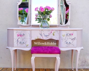 Dressing Table, Dresser with triple Mirror, Vanity and Stool,  Made to Order