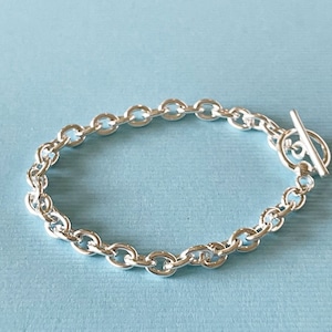 New Silver CHAIN LINK BRACELET 6.5&quot; with Toggle Clasp Charm Bracelet