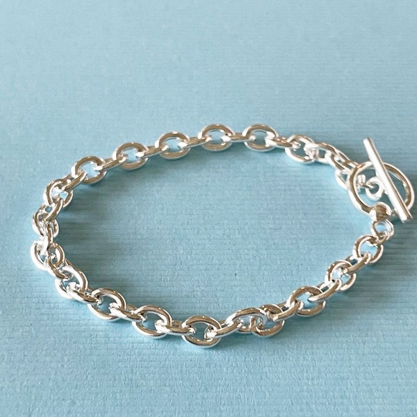 New Silver CHAIN LINK BRACELET 6.5" with Toggle Clasp Charm Bracelet