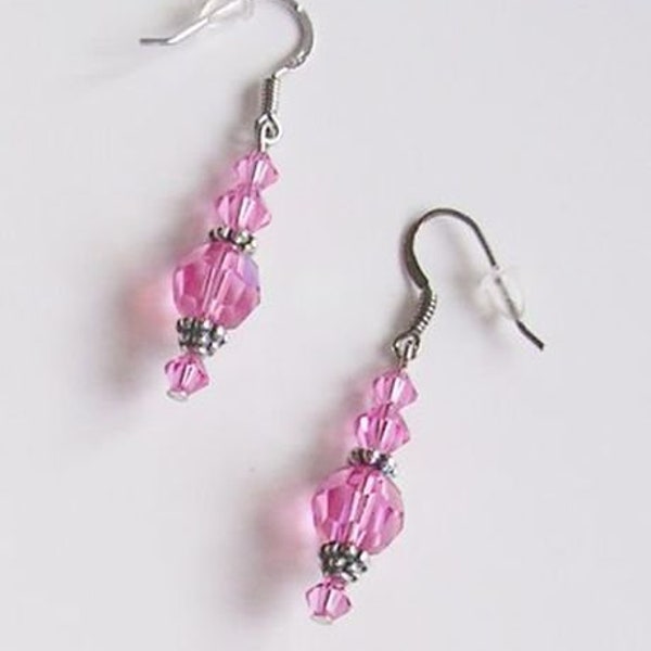 SWAROVSKI AB Crystal Earrings w/ STERLING Silver Ear Wires Pink Purple or Aqua