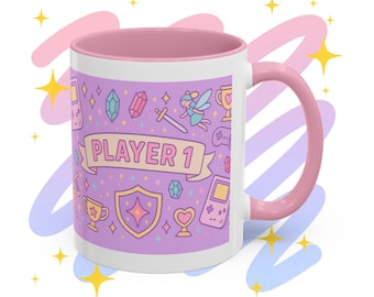 Speler 1 kleurrijke gamer girl mokken keramische beker voor game-avonden, verjaardagen, cadeaus, verzamelobjecten of gezellige ochtendkoffiemok, kawaii schattig