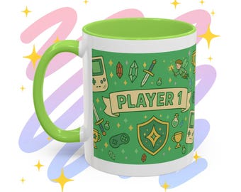Player 1 Gamer Ceramic Mug, Retro Gaming Gift