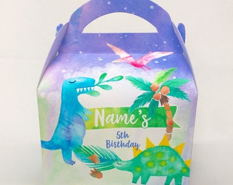 Favor de bolsa de regalo de caja de fiesta infantil personalizada de acuarela de dinosaurios