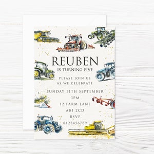 Acuarela personalizada Invitaciones y sobres de maquinaria agrícola x 8